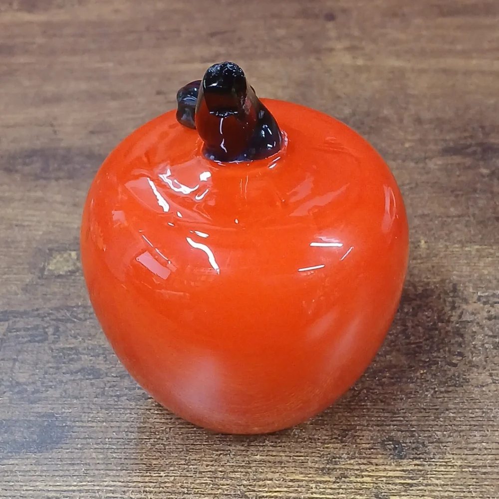 Red Apple Glass Paperweight, Teacher ~ Office ~ Desk ~ Decor, Chipped Stem, 12oz